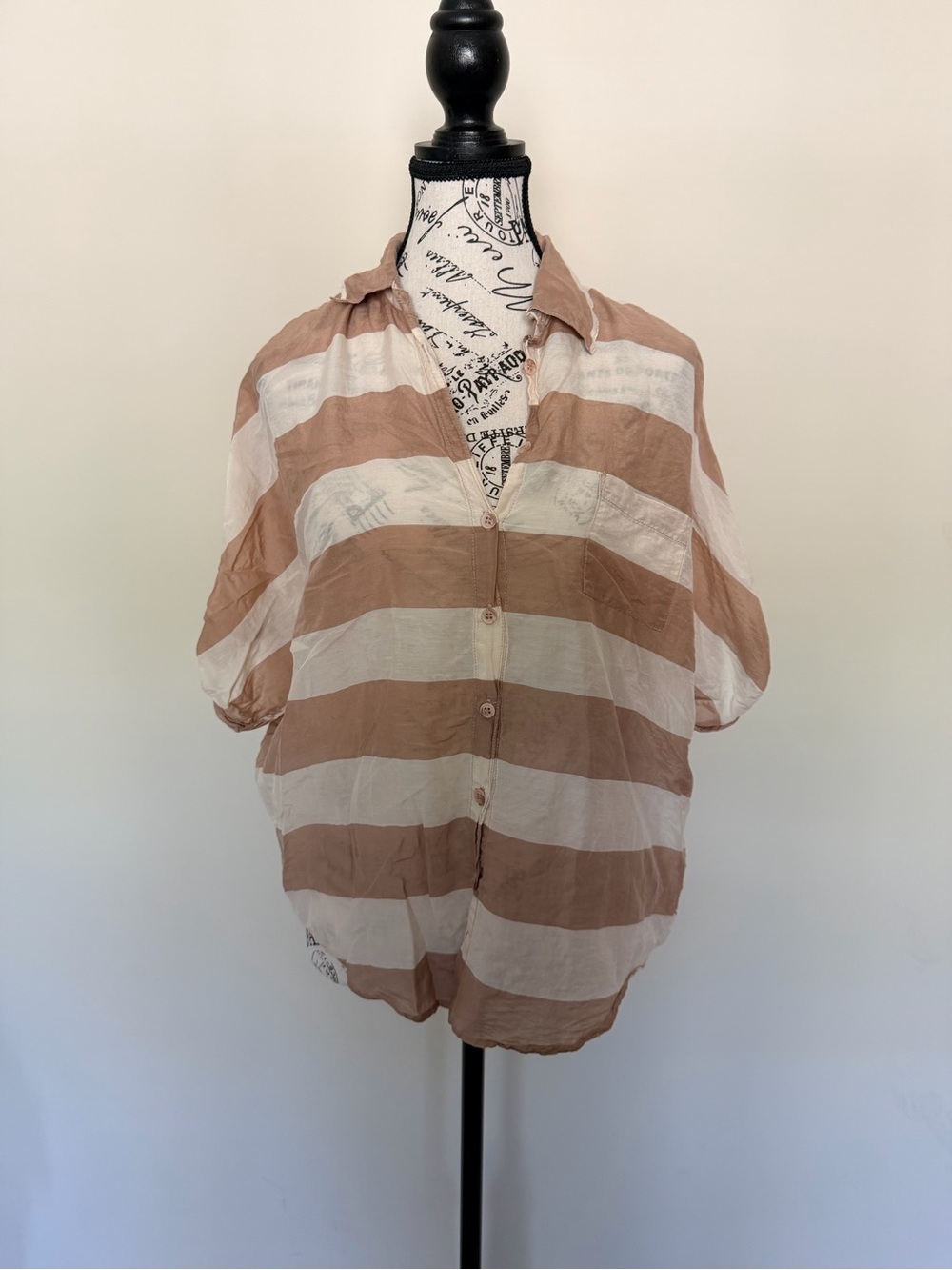 Splendid Beige and White Striped Button-Down Shirt